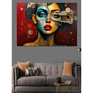 Renkli Yüz Portre Sanatı Dekoratif Kanvas - Mdf Ahşap Tablo
