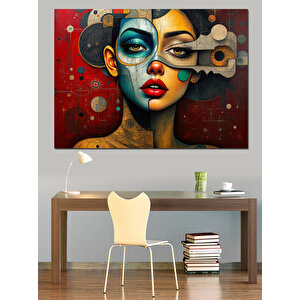 Renkli Yüz Portre Sanatı Dekoratif Kanvas - Mdf Ahşap Tablo