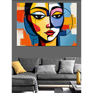 Soyut Renkli Yüz Portresi Dekoratif Kanvas - Mdf Ahşap Tablo