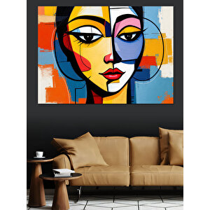 Soyut Renkli Yüz Portresi Dekoratif Kanvas - Mdf Ahşap Tablo