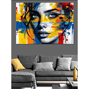 Soyut Renkli Kadın Yüzü Dekoratif Kanvas - Mdf Ahşap Tablo