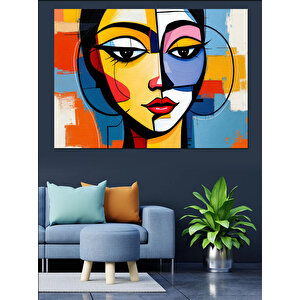 Soyut Renkli Yüz Portresi Dekoratif Kanvas - Mdf Ahşap Tablo 100x140 cm