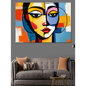 Soyut Renkli Yüz Portresi Dekoratif Kanvas - Mdf Ahşap Tablo 100x140 cm
