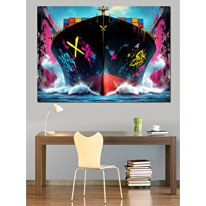 Grafitili Dev Yük Gemi Dekoratif Kanvas - Mdf Ahşap Tablo 70x100 cm