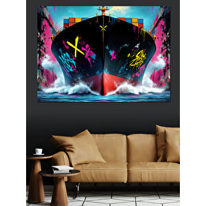 Grafitili Dev Yük Gemi Dekoratif Kanvas - Mdf Ahşap Tablo 70x100 cm