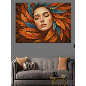 Kuştüyleri Kadın Yüzü Dekoratif Kanvas - Mdf Ahşap Tablo 70x100 cm