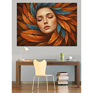 Kuştüyleri Kadın Yüzü Dekoratif Kanvas - Mdf Ahşap Tablo 70x100 cm