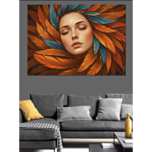 Kuştüyleri Kadın Yüzü Dekoratif Kanvas - Mdf Ahşap Tablo 70x100 cm