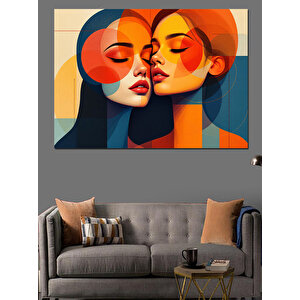 Soyut İkiz Kadın Yüzleri Dekoratif Kanvas - Mdf Ahşap Tablo 100x140 cm