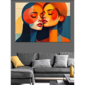Soyut İkiz Kadın Yüzleri Dekoratif Kanvas - Mdf Ahşap Tablo 100x140 cm