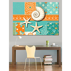 Deniz Kabuklu Yaz Kartpostalı Dekoratif Kanvas - Mdf Ahşap Tablo