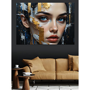 Altın Detaylı Parçalı Yüz Dekoratif Kanvas - Mdf Ahşap Tablo 70x100 cm