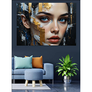 Altın Detaylı Parçalı Yüz Dekoratif Kanvas - Mdf Ahşap Tablo 70x100 cm