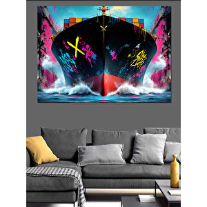 Grafitili Dev Yük Gemi Dekoratif Kanvas - Mdf Ahşap Tablo 50x70 cm