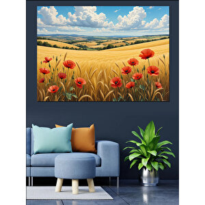 Buğday Tarlasında Gelincikler Dekoratif Kanvas - Mdf Ahşap Tablo 50x70 cm