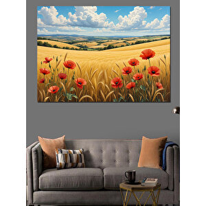 Buğday Tarlasında Gelincikler Dekoratif Kanvas - Mdf Ahşap Tablo 50x70 cm