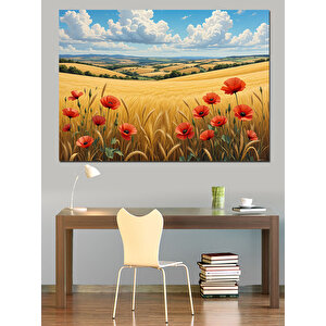 Buğday Tarlasında Gelincikler Dekoratif Kanvas - Mdf Ahşap Tablo 50x70 cm