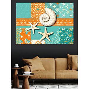 Deniz Kabuklu Yaz Kartpostalı Dekoratif Kanvas - Mdf Ahşap Tablo 35x50 cm