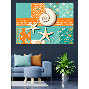 Deniz Kabuklu Yaz Kartpostalı Dekoratif Kanvas - Mdf Ahşap Tablo 35x50 cm