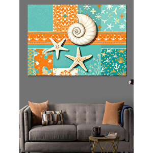 Deniz Kabuklu Yaz Kartpostalı Dekoratif Kanvas - Mdf Ahşap Tablo