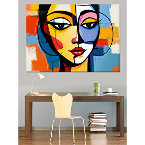 Soyut Renkli Yüz Portresi Dekoratif Kanvas - Mdf Ahşap Tablo 35x50 cm