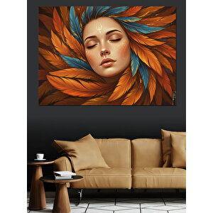 Kuştüyleri Kadın Yüzü Dekoratif Kanvas - Mdf Ahşap Tablo
