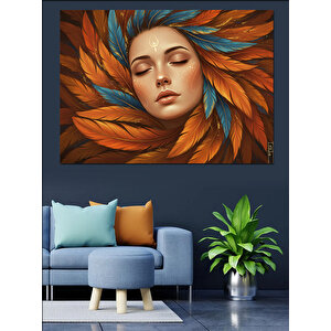 Kuştüyleri Kadın Yüzü Dekoratif Kanvas - Mdf Ahşap Tablo