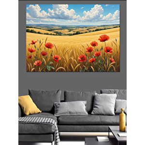 Buğday Tarlasında Gelincikler Dekoratif Kanvas - Mdf Ahşap Tablo