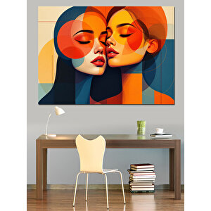 Soyut İkiz Kadın Yüzleri Dekoratif Kanvas - Mdf Ahşap Tablo 25x35 cm