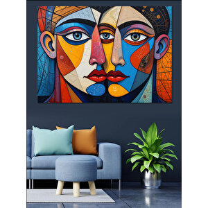 Soyut Renkli Yüz Kompozisyonu Dekoratif Kanvas - Mdf Ahşap Tablo 50x70 cm