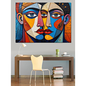 Soyut Renkli Yüz Kompozisyonu Dekoratif Kanvas - Mdf Ahşap Tablo