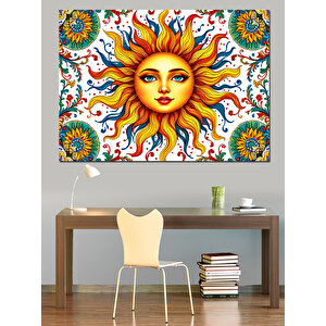 Gülümseyen Güneş Yüzü Dekoratif Kanvas - Mdf Ahşap Tablo 100x140 cm