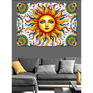 Gülümseyen Güneş Yüzü Dekoratif Kanvas - Mdf Ahşap Tablo 100x140 cm
