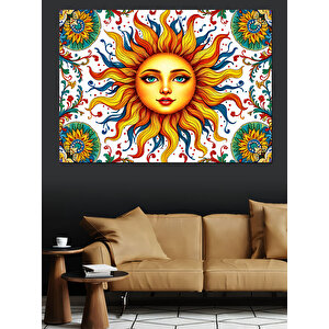 Gülümseyen Güneş Yüzü Dekoratif Kanvas - Mdf Ahşap Tablo 100x140 cm