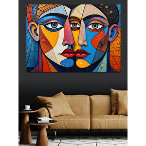 Soyut Renkli Yüz Kompozisyonu Dekoratif Kanvas - Mdf Ahşap Tablo 35x50 cm