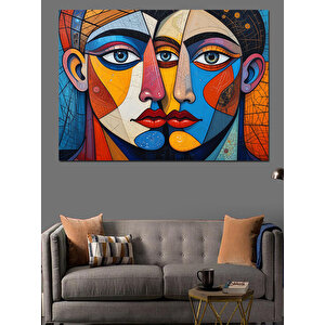 Soyut Renkli Yüz Kompozisyonu Dekoratif Kanvas - Mdf Ahşap Tablo 70x100 cm