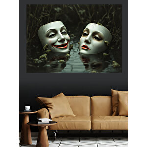 Maskeli Yüzler Ve Yansıma Dekoratif Kanvas - Mdf Ahşap Tablo 70x100 cm