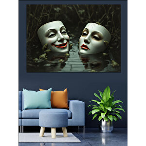 Maskeli Yüzler Ve Yansıma Dekoratif Kanvas - Mdf Ahşap Tablo 70x100 cm