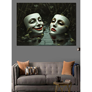 Maskeli Yüzler Ve Yansıma Dekoratif Kanvas - Mdf Ahşap Tablo 70x100 cm