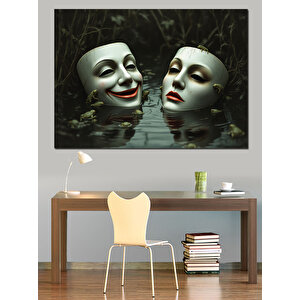 Maskeli Yüzler Ve Yansıma Dekoratif Kanvas - Mdf Ahşap Tablo