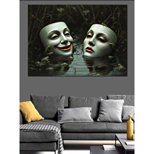 Maskeli Yüzler Ve Yansıma Dekoratif Kanvas - Mdf Ahşap Tablo
