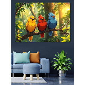 Dalda Duran Renkli Kuşlar Dekoratif Kanvas - Mdf Ahşap Tablo 70x100 cm