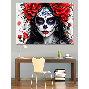 Yüzü Boyanmış Kadın Dekoratif Kanvas - Mdf Ahşap Tablo