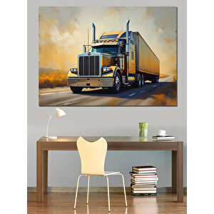 Sarı Büyük Yük Tırı Dekoratif Kanvas - Mdf Ahşap Tablo 50x70 cm