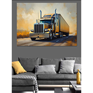 Sarı Büyük Yük Tırı Dekoratif Kanvas - Mdf Ahşap Tablo 50x70 cm