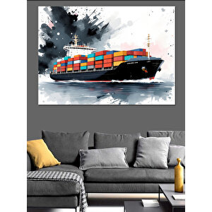 Sulu Fırça Yük Gemisi Dekoratif Kanvas - Mdf Ahşap Tablo 35x50 cm