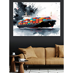 Sulu Fırça Yük Gemisi Dekoratif Kanvas - Mdf Ahşap Tablo 35x50 cm