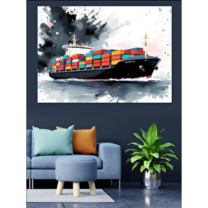 Sulu Fırça Yük Gemisi Dekoratif Kanvas - Mdf Ahşap Tablo 100x140 cm