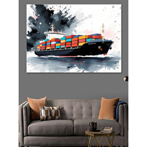 Sulu Fırça Yük Gemisi Dekoratif Kanvas - Mdf Ahşap Tablo