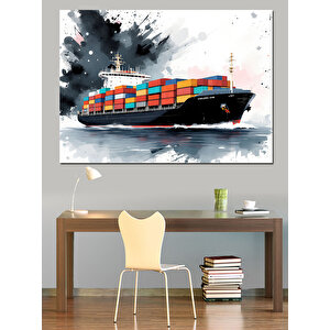 Sulu Fırça Yük Gemisi Dekoratif Kanvas - Mdf Ahşap Tablo